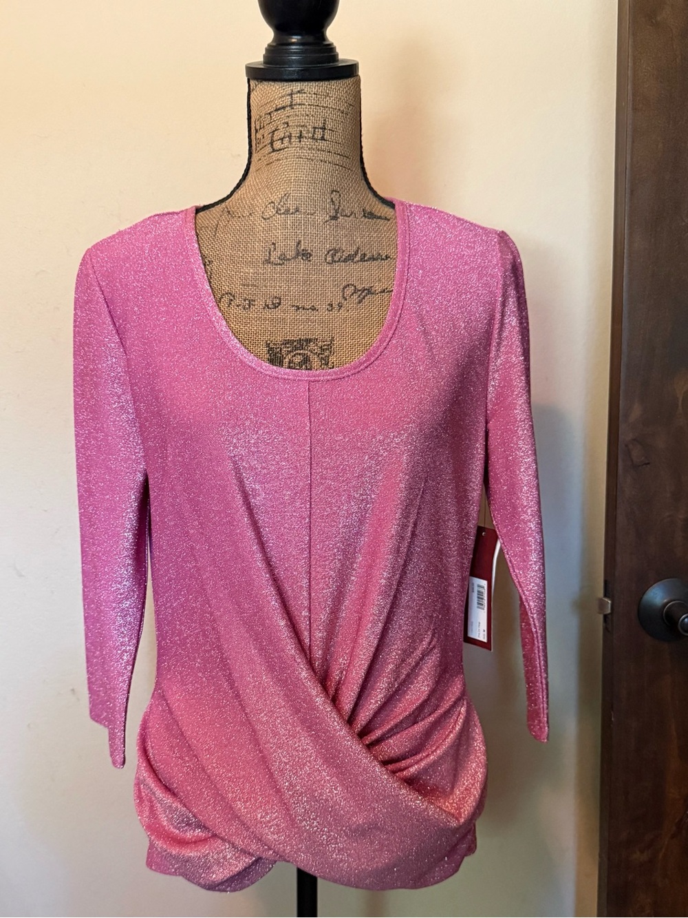 Scarlett Shimmery Pink Draped Twist-Front Long Sleeve Top